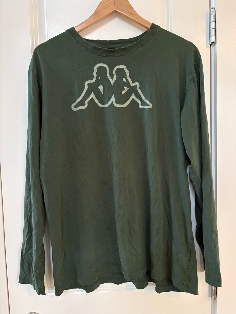 Kappa Men’s Long Sleeve Crew Tee XL in Olive Green with Classic Front Logo